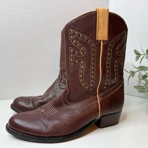 Frye Rodeo Western Cowboy Leather Boots Tan Accents & Gold Studs Boy's Size 4